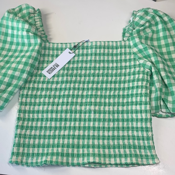 NWT BB Dakota by Steve Madden The Keys to the Gingham Top green basil sz Med - Picture 2 of 3